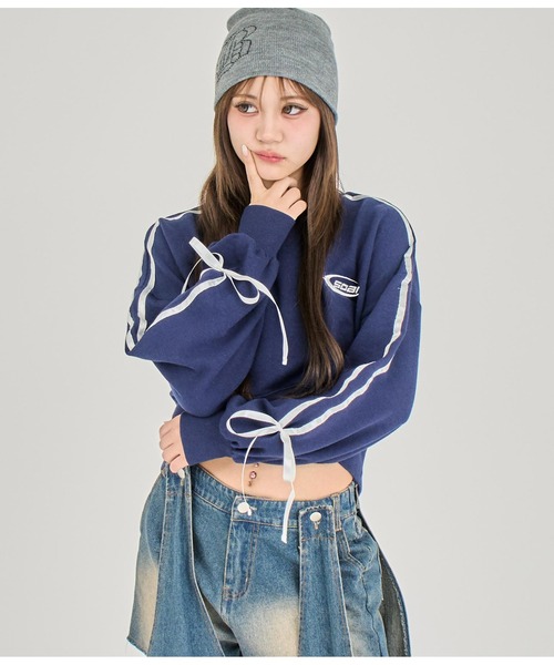 ANAP GｉRL（アナップガール）の「【ティーンズライン】袖ライン リボン オーバースウェット（M、Lサ（スウェット・キッズ・ブラック/ネイビー/オフホワイト・M/L）」の22枚目の写真