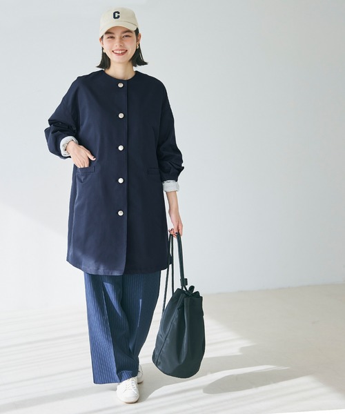 coca(coca)(コカ)の「Aラインジャケット(ノーカラーコート・レディース・ネイビー/ベージュ・L/M)」の22枚目の写真