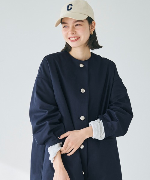 coca(coca)(コカ)の「Aラインジャケット(ノーカラーコート・レディース・ネイビー/ベージュ・L/M)」の3枚目の写真