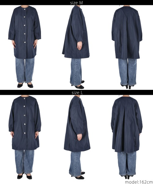 coca(coca)(コカ)の「Aラインジャケット(ノーカラーコート・レディース・ネイビー/ベージュ・L/M)」の8枚目の写真