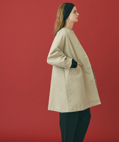 coca(coca)(コカ)の「Aラインジャケット(ノーカラーコート・レディース・ネイビー/ベージュ・L/M)」の16枚目の写真