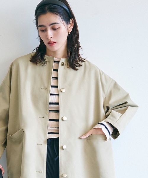 coca(coca)(コカ)の「Aラインジャケット(ノーカラーコート・レディース・ネイビー/ベージュ・L/M)」の19枚目の写真