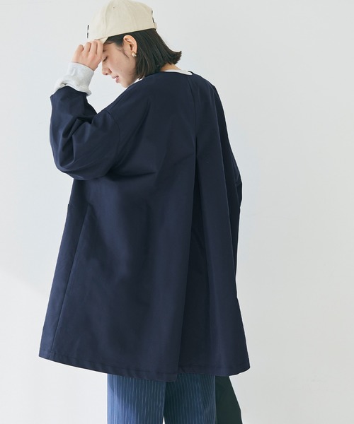 coca(coca)(コカ)の「Aラインジャケット(ノーカラーコート・レディース・ネイビー/ベージュ・L/M)」の6枚目の写真