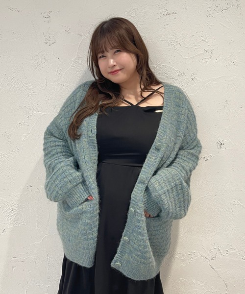 Louiosy(ルオシー)の「【大きいサイズ】MIXカラーポケット付きカーディガン(カーディガン/ボレロ・レディース・アイボリー/サックスブルー・4L/X-LARGE)」の3枚目の写真
