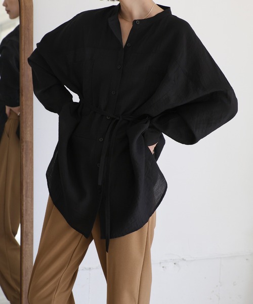 select MOCA Et（セレクトモカエト）の「【Et】Band Collar Oversize Blouse（シャツ/ブラウス・レディース・グレー/ホワイト/ブラック・FREE）」の9枚目の写真