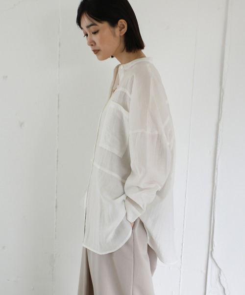 セール】【Et】Band Collar Oversize Blouse（シャツ/ブラウス