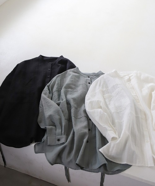 select MOCA Et（セレクトモカエト）の「【Et】Band Collar Oversize Blouse（シャツ/ブラウス・レディース・グレー/ホワイト/ブラック・FREE）」の14枚目の写真