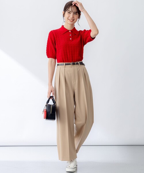 組曲 L(クミキョク オオキイサイズ)の「ドライタッチツイル ワイドパンツ(その他パンツ・レディース・ブラック系/黄土色系・5/6/7)」の10枚目の写真