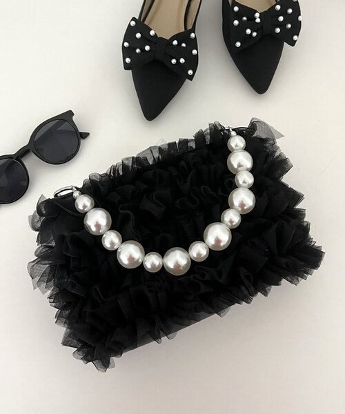 prose verse（プロズヴェール）の「パール２wayチュールショルダーバッグ（ショルダーバッグ・レディース・ブラック/グレー・FREE）」の4枚目の写真