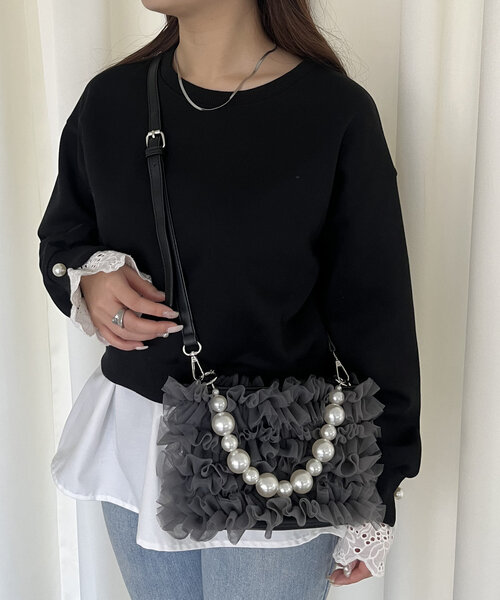 prose verse（プロズヴェール）の「パール２wayチュールショルダーバッグ（ショルダーバッグ・レディース・ブラック/グレー・FREE）」の11枚目の写真