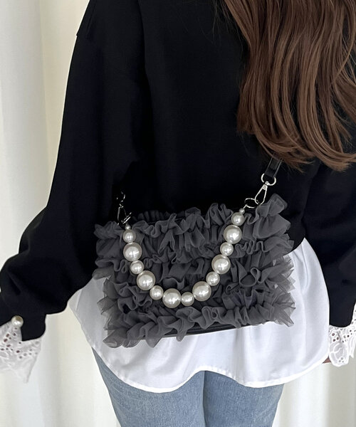 prose verse（プロズヴェール）の「パール２wayチュールショルダーバッグ（ショルダーバッグ・レディース・ブラック/グレー・FREE）」の12枚目の写真