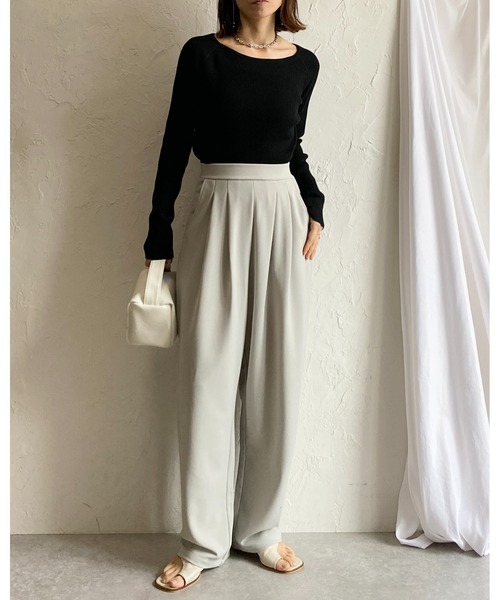 She's Closet(シーズクローゼット)の「ハイウエストタックセミワイドテーパードパンツ/イージーパンツ(その他パンツ・レディース・ライトグレー/ブラック/ベージュ/グレイッシュブルー・M/L)」の20枚目の写真