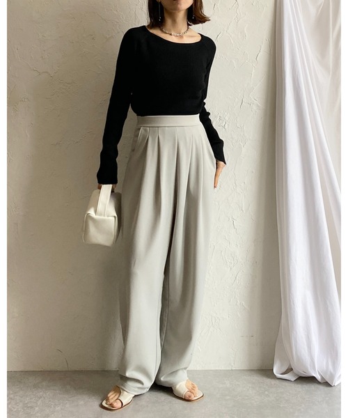 She's Closet(シーズクローゼット)の「ハイウエストタックセミワイドテーパードパンツ/イージーパンツ(その他パンツ・レディース・ライトグレー/ブラック/ベージュ/グレイッシュブルー・M/L)」の9枚目の写真