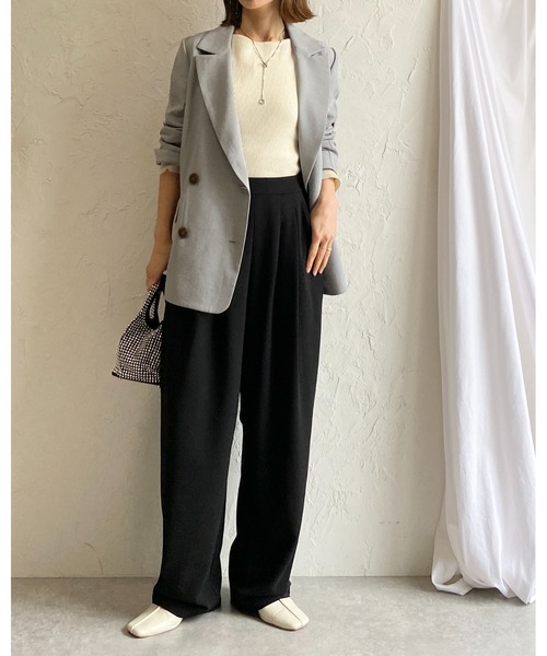 She's Closet(シーズクローゼット)の「ハイウエストタックセミワイドテーパードパンツ/イージーパンツ(その他パンツ・レディース・ライトグレー/ブラック/ベージュ/グレイッシュブルー・M/L)」の5枚目の写真