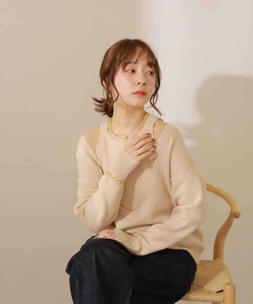 LAULEN（ローレン）の「cashmere knit tops 2set /カシミヤ タンクトップ ニット プルオーバー 2点セット（ニット/セーター・レディース・ブラック/ベージュ/アイボリー・FREE）」の2枚目の写真