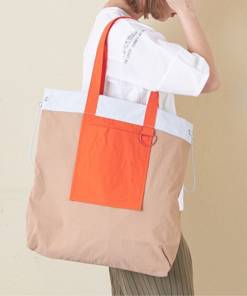 CUBE SUGAR（キューブシュガー）の「ナイロン配色トートバッグ（トートバッグ・レディース・ベージュ/ピンク/グリーン・M）」の2枚目の写真