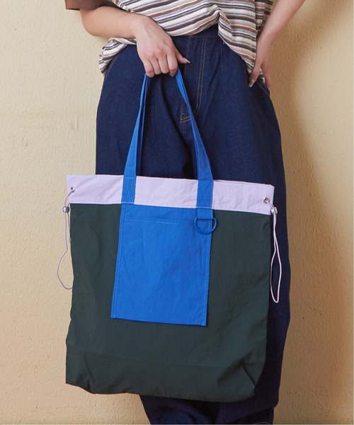 CUBE SUGAR（キューブシュガー）の「ナイロン配色トートバッグ（トートバッグ・レディース・ベージュ/ピンク/グリーン・M）」の3枚目の写真