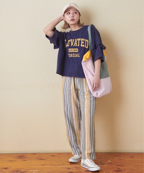 CUBE SUGAR（キューブシュガー）の「ナイロン配色トートバッグ（トートバッグ・レディース・ベージュ/ピンク/グリーン・M）」の8枚目の写真