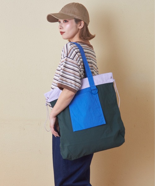 CUBE SUGAR（キューブシュガー）の「ナイロン配色トートバッグ（トートバッグ・レディース・ベージュ/ピンク/グリーン・M）」の9枚目の写真