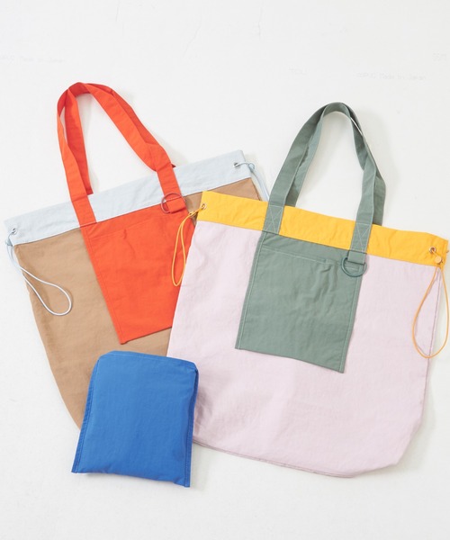 CUBE SUGAR（キューブシュガー）の「ナイロン配色トートバッグ（トートバッグ・レディース・ベージュ/ピンク/グリーン・M）」の12枚目の写真