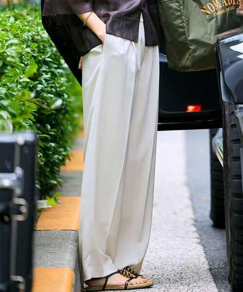 接触冷感/UVカット/吸水速乾】ストレッチジョーゼット ワイド パンツ