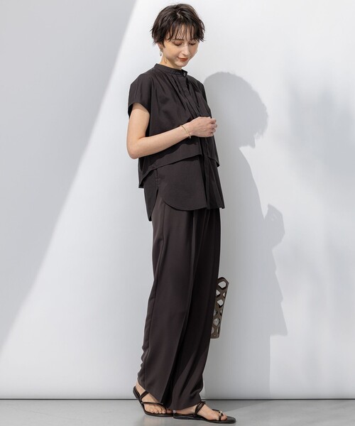 今期 【接触冷感/UVカット/吸水速乾】ストレッチジョーゼット ワイド パンツ 接触冷感/UVカット/吸水速乾】ストレッチジョーゼット ワイド パンツ