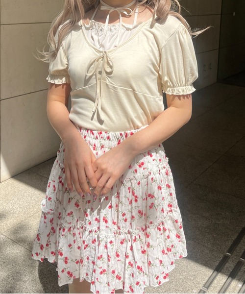MORE self LOVE(モアセルフラブ)の「ホルターボウモチーフトップス(Tシャツ/カットソー・レディース・グレー/ベージュ/ブラック・FREE)」の1枚目の写真