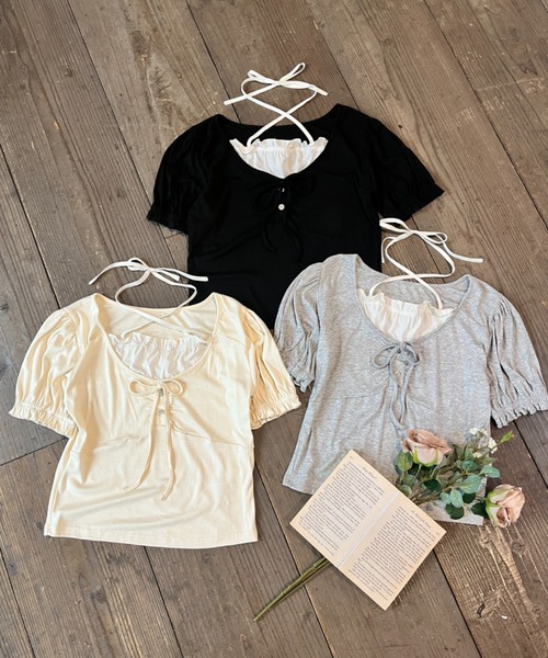 MORE self LOVE(モアセルフラブ)の「ホルターボウモチーフトップス(Tシャツ/カットソー・レディース・グレー/ベージュ/ブラック・FREE)」の4枚目の写真