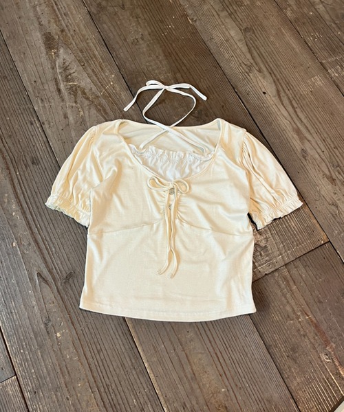 MORE self LOVE(モアセルフラブ)の「ホルターボウモチーフトップス(Tシャツ/カットソー・レディース・グレー/ベージュ/ブラック・FREE)」の16枚目の写真