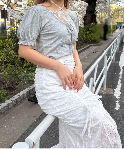 MORE self LOVE(モアセルフラブ)の「ホルターボウモチーフトップス(Tシャツ/カットソー・レディース・グレー/ベージュ/ブラック・FREE)」の6枚目の写真