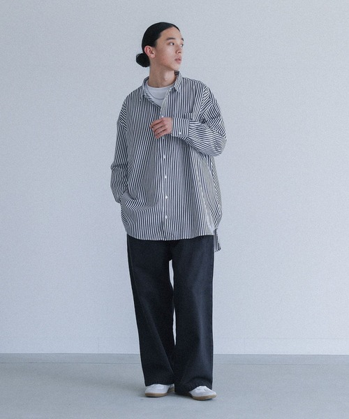 ♡ebure ストライプ柄シャツ ebure(エブール)｜【Living】コットンリネンストライプ 七分袖