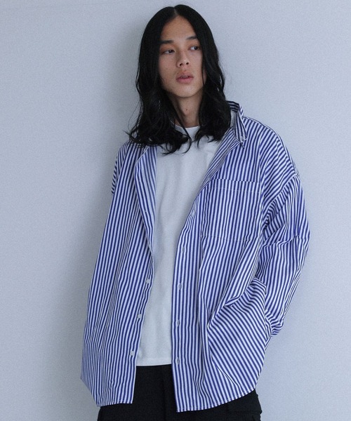 セール】『ストライプ柄オーバーサイズレギュラーカラーシャツ