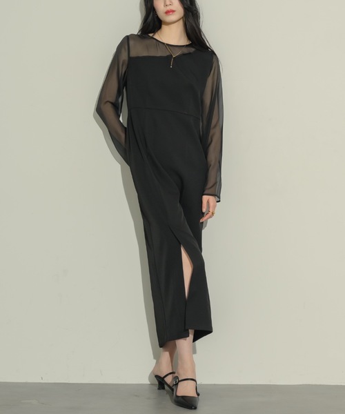 NEUNA（ヌナ）の「シアーアシメペンシルワンピース（ワンピース・レディース・ブラック・LARGE/MEDIUM）」の3枚目の写真