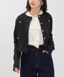 ノーカラージャケット（ブラック/黒色系）ファッション通販