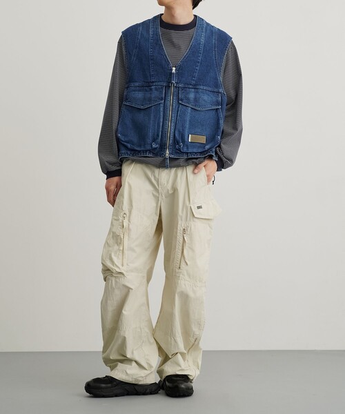 【Wrangler x PUBLIC TOKYO】ブロークンデニム　ベストフリー Wrangler ROPELOGO JEAN VEST(FREE BLACK): : メンズ｜PUBLIC