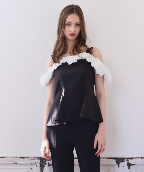 Meline M(メリンエム)の「Ruffle Accent Peplum Top ラッフルアクセントペプラムトップ(シャツ/ブラウス・レディース・ブラック・FREE)」の13枚目の写真