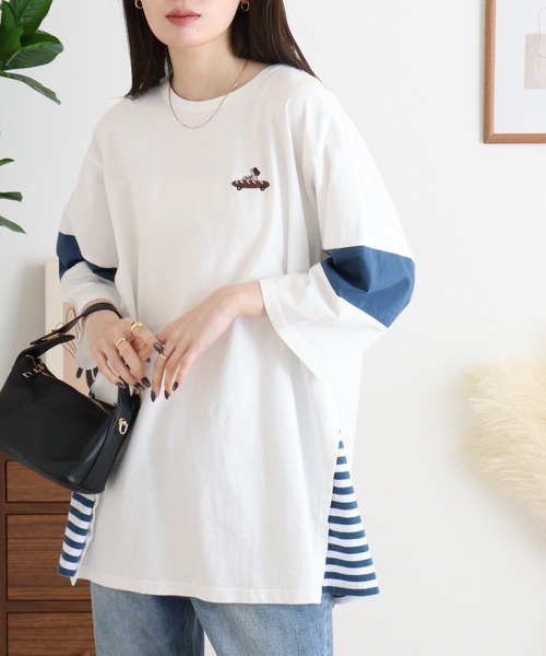 Emago（イマゴ）の「EMAGO 配色切替えチュニック（Tシャツ/カットソー・レディース・パープル/ホワイト/ブラック・FREE）」の2枚目の写真