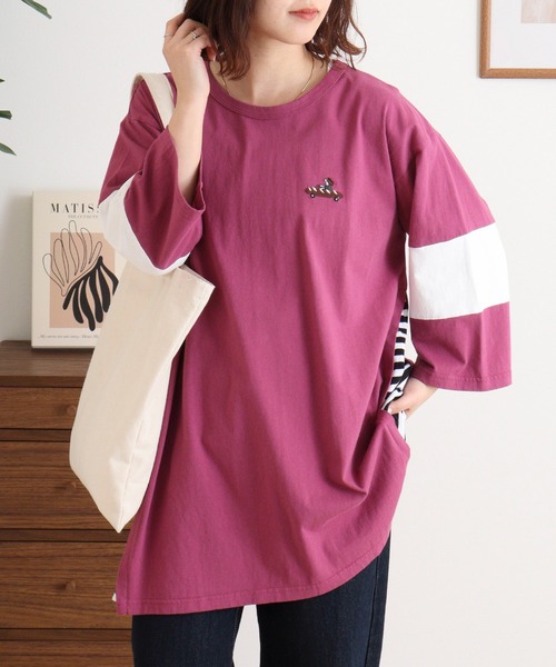 Emago（イマゴ）の「EMAGO 配色切替えチュニック（Tシャツ/カットソー・レディース・パープル/ホワイト/ブラック・FREE）」の12枚目の写真