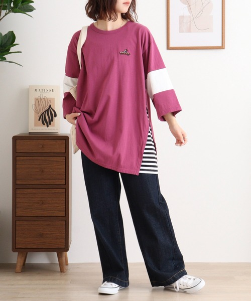 Emago（イマゴ）の「EMAGO 配色切替えチュニック（Tシャツ/カットソー・レディース・パープル/ホワイト/ブラック・FREE）」の15枚目の写真