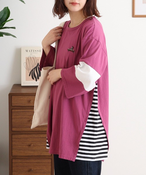 Emago（イマゴ）の「EMAGO 配色切替えチュニック（Tシャツ/カットソー・レディース・パープル/ホワイト/ブラック・FREE）」の14枚目の写真