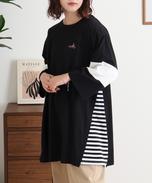 Emago（イマゴ）の「EMAGO 配色切替えチュニック（Tシャツ/カットソー・レディース・パープル/ホワイト/ブラック・FREE）」の10枚目の写真