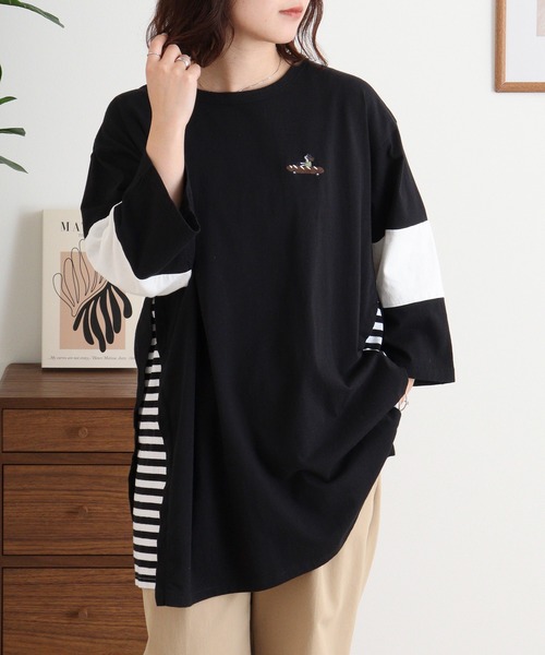 Emago（イマゴ）の「EMAGO 配色切替えチュニック（Tシャツ/カットソー・レディース・パープル/ホワイト/ブラック・FREE）」の8枚目の写真