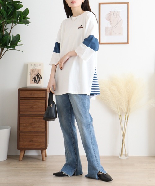 Emago（イマゴ）の「EMAGO 配色切替えチュニック（Tシャツ/カットソー・レディース・パープル/ホワイト/ブラック・FREE）」の7枚目の写真