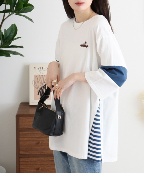 Emago（イマゴ）の「EMAGO 配色切替えチュニック（Tシャツ/カットソー・レディース・パープル/ホワイト/ブラック・FREE）」の4枚目の写真