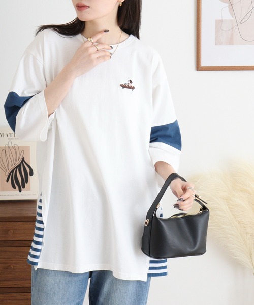 Emago（イマゴ）の「EMAGO 配色切替えチュニック（Tシャツ/カットソー・レディース・パープル/ホワイト/ブラック・FREE）」の5枚目の写真