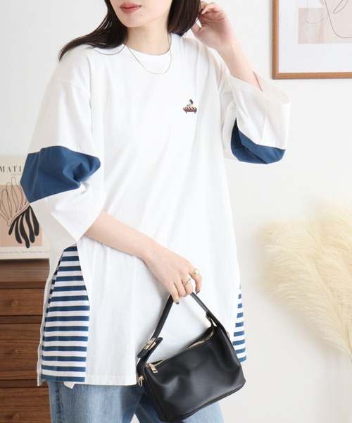 Emago（イマゴ）の「EMAGO 配色切替えチュニック（Tシャツ/カットソー・レディース・パープル/ホワイト/ブラック・FREE）」の6枚目の写真