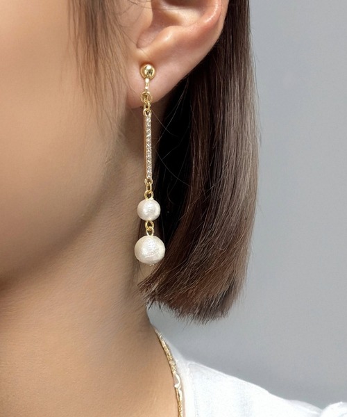 tone(トーン)の「【As】【金属アレルギー対応】NO.172 コットンパール ロングスティックイヤリング(ニッケルフリー)(MA)(イヤリング・レディース・ゴールド系2/シルバー系2/シルバー/ゴールド/ゴールド系3/シルバー系3・FREE)」の6枚目の写真