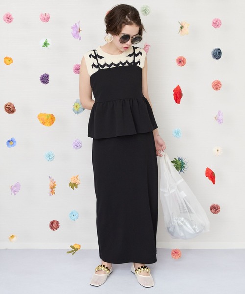 JETSET SOLO PLUS （ジェットセットソロプラス）の「【FONT LAB】カットジョーゼットペプラムキャミワンピース（ワンピース・レディース・モカ/アイボリー/ブラック・FREE）」の3枚目の写真