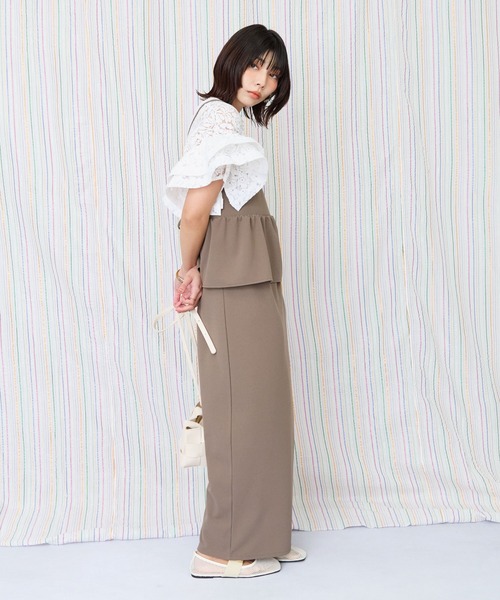 JETSET SOLO PLUS （ジェットセットソロプラス）の「【FONT LAB】カットジョーゼットペプラムキャミワンピース（ワンピース・レディース・モカ/アイボリー/ブラック・FREE）」の6枚目の写真