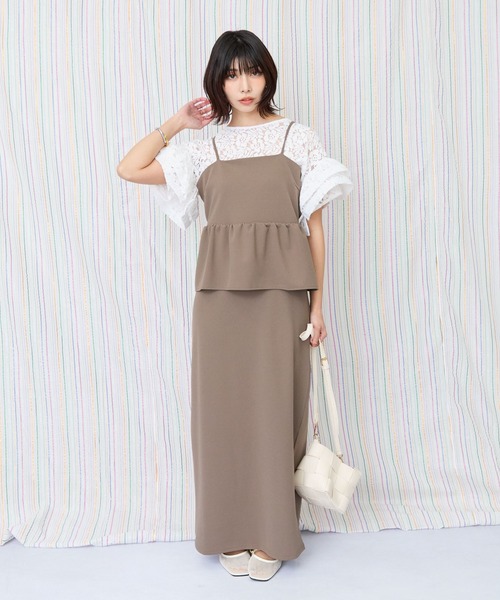 JETSET SOLO PLUS （ジェットセットソロプラス）の「【FONT LAB】カットジョーゼットペプラムキャミワンピース（ワンピース・レディース・モカ/アイボリー/ブラック・FREE）」の7枚目の写真